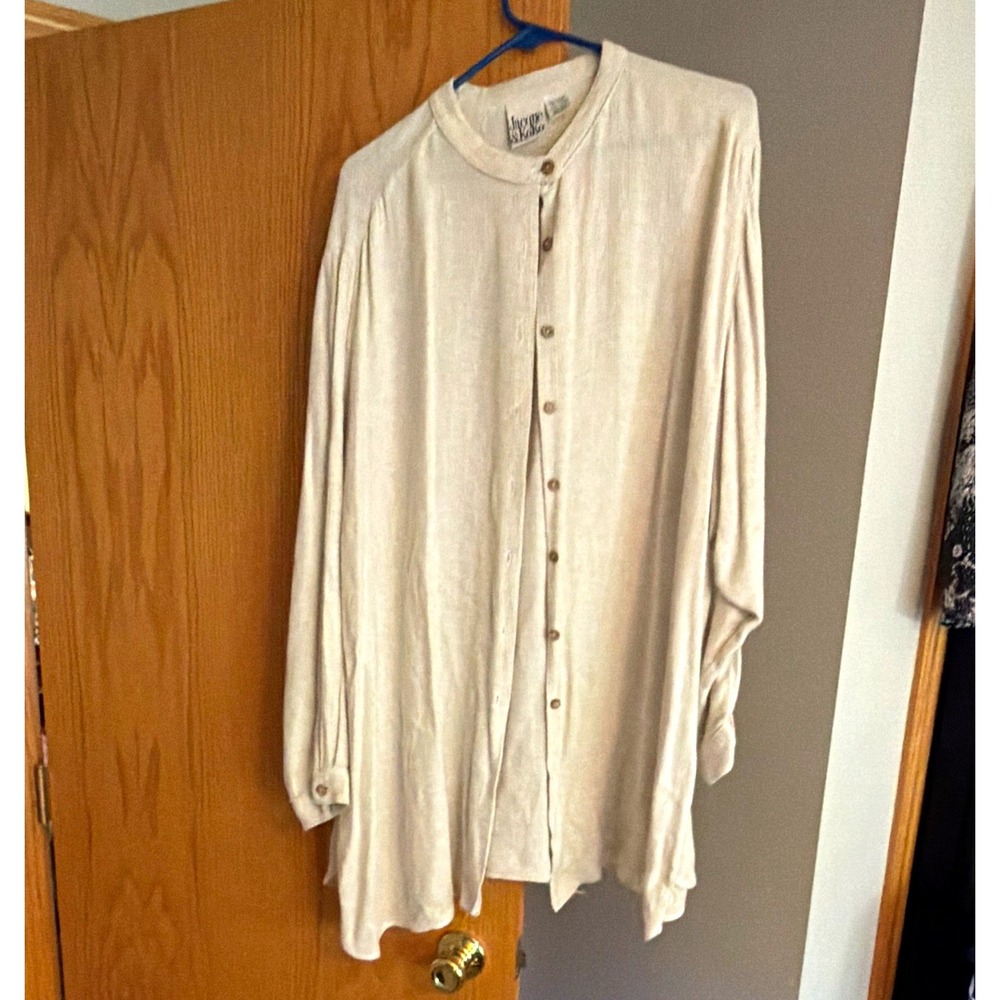 Jacque & Koko Women Plus 22/24 Beige Open-Knit Button-Front Cardigan Sweater